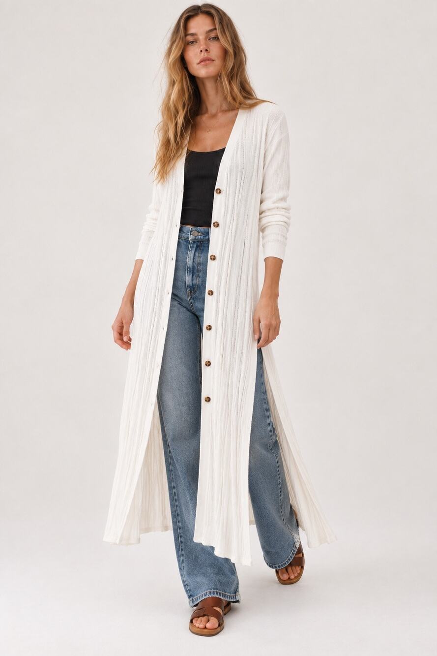Free People Long Line Ribbed Knit Cardigan Sweater Medium